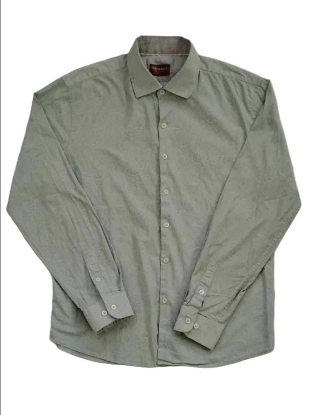 Men's Subtle Paisley Light Green Button-Down Dress Shirt